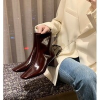 French-style elegant square-toe retro fashion slim ankle boots  - Thumbnail 1
