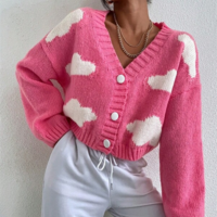 Clouds Embroidery Button Knit Sweaters Cardigan - Thumbnail 3