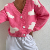Clouds Embroidery Button Knit Sweaters Cardigan - Thumbnail 4