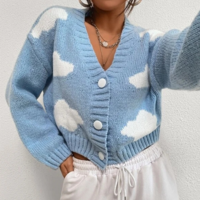 Clouds Embroidery Button Knit Sweaters Cardigan - Thumbnail 2