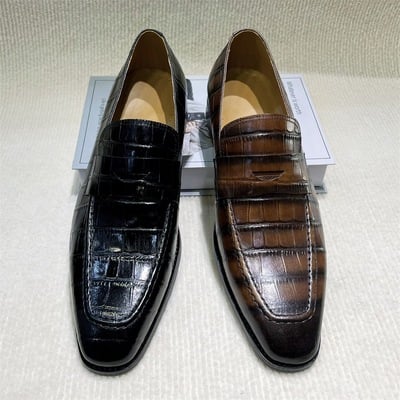 Handmade top-layer cowhide embossed business casual leather loafers