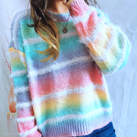  PASTEL RAINBOW MOHAIR STRIPE SWEATER   - Thumbnail 1