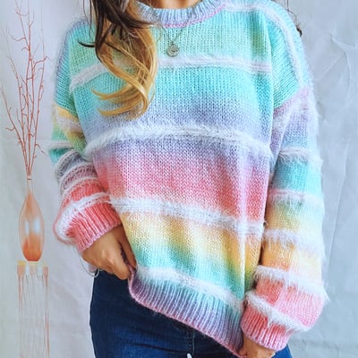  pastel rainbow mohair stripe sweater   - Thumbnail 1
