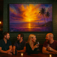 Ocean Sunset Escape - Vibrant Sky with Sailboat and Palms - Thumbnail 2