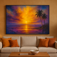 Ocean Sunset Escape - Vibrant Sky with Sailboat and Palms - Thumbnail 4