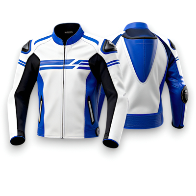 Crafted Leather Design Blue White Black Leather Biker Fashion Jacket Motorcycle