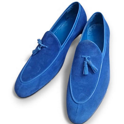 Crafted leather mens designer blue suede tassel loafers dress shoes