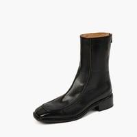Square-toe thick heel slim boots with back zipper retro ankle martin boots 2 colors - Thumbnail 8