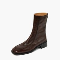 Square-toe thick heel slim boots with back zipper retro ankle martin boots 2 colors - Thumbnail 9