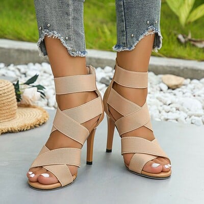 Women's high-heeled back zipper sexy roman sandals 5 colors