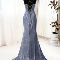 Blue Glitter Mermaid Prom Dress with Slit  - Thumbnail 1