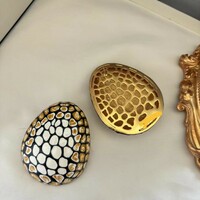 Polka Dot Egg Shape Statement Enamel Earrings for Women, Gold and White, Oversized Teardrop Design, Elegant Sophistication - Thumbnail 1