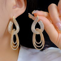 Luxury Geometric Zircon Drop Earrings for Women, Sparkly Bridal Statement Earrings with S925 Sterling Silver Needle - Thumbnail 1