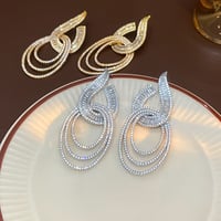 Luxury Geometric Zircon Drop Earrings for Women, Sparkly Bridal Statement Earrings with S925 Sterling Silver Needle - Thumbnail 2