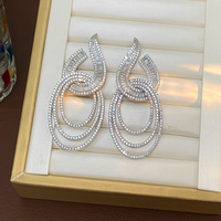 Luxury Geometric Zircon Drop Earrings for Women, Sparkly Bridal Statement Earrings with S925 Sterling Silver Needle - Thumbnail 3