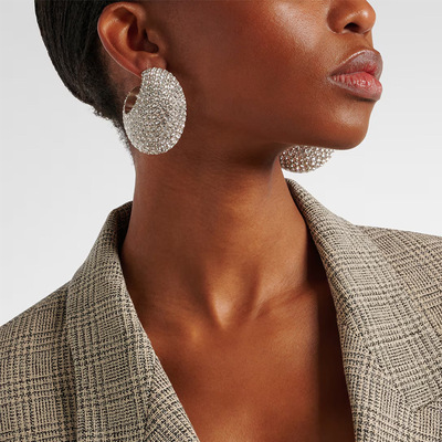 Pave crystal hoop earrings cubic zirconia studded statement hoops chunky c-shape design - Thumbnail 1