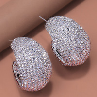 Pave Crystal Hoop Earrings Cubic Zirconia Studded Statement Hoops Chunky C-Shape Design - Thumbnail 1
