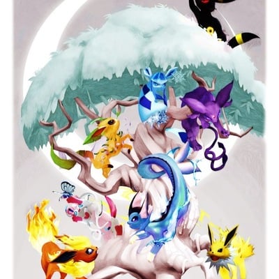 Eevee evolutions iridescent foil print - Thumbnail 1