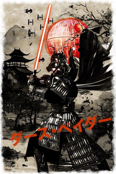 Darth Vader Samurai 12x18 Watercolor Paper Print
