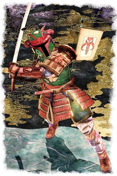 Boba Fett Samurai 12x18 Watercolor Paper Print