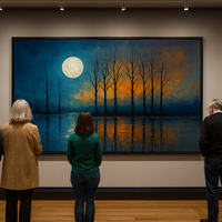 Moonlit Reflections - Bare Trees Over Fiery Horizon - Thumbnail 1