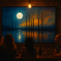 Moonlit Reflections - Bare Trees Over Fiery Horizon - Thumbnail 2