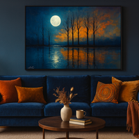 Moonlit Reflections - Bare Trees Over Fiery Horizon - Thumbnail 4