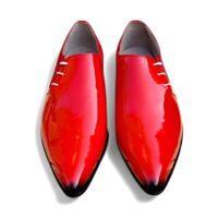 Crafted Leather Mens Designer Luxury Red Patent Leather Pointed Toe Side Laces Dress Shoes - Thumbnail 1