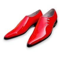 Crafted Leather Mens Designer Luxury Red Patent Leather Pointed Toe Lace up Dress Shoes - Thumbnail 2