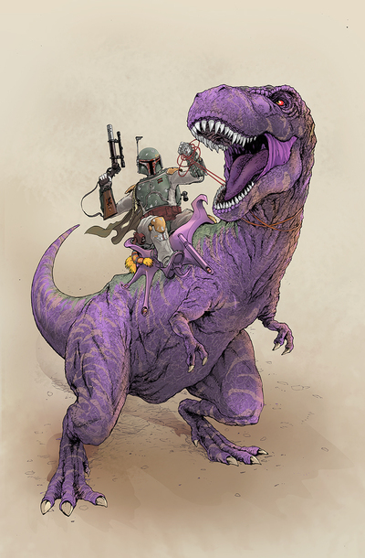 Boba Fett riding Beast Wars Megatron