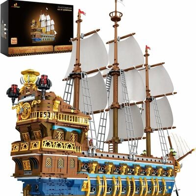 Jmbricklayer pirate ship building sets for adults, gorgeous royal fleet ship with tiered design