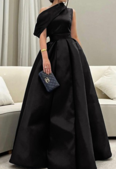 Floor-Length Asymmetrical Sleeveless A Line Satin Prom Dresses