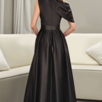 Floor-Length Asymmetrical Sleeveless A Line Satin Prom Dresses - Thumbnail 1