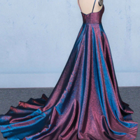 Spaghetti Straps A Line V-neck Sequin Prom Dress Long Evening Dress - Thumbnail 1