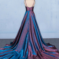 Spaghetti Straps A Line V-neck Sequin Prom Dress Long Evening Dress - Thumbnail 2