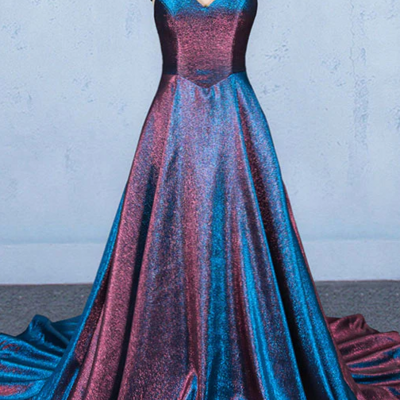 Spaghetti straps a line v-neck sequin prom dress long evening dress