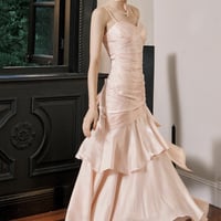 Pink Satin Mermaid Evening Gown - Spaghetti Strap Ruched Formal Prom Dress - Thumbnail 2