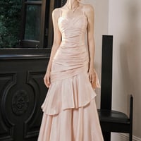 Pink Satin Mermaid Evening Gown - Spaghetti Strap Ruched Formal Prom Dress - Thumbnail 5