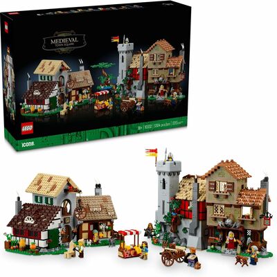 Leg icons medieval town square building set for adults