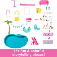 Barbi Dreamhouse, Pool Party Doll House with 75+ Pieces and 3-Story Slide - Thumbnail 2