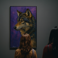 Majestic Wolf in Twilight Realistic Wildlife Portrait Painting - Thumbnail 1