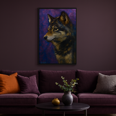 Majestic wolf in twilight realistic wildlife portrait painting