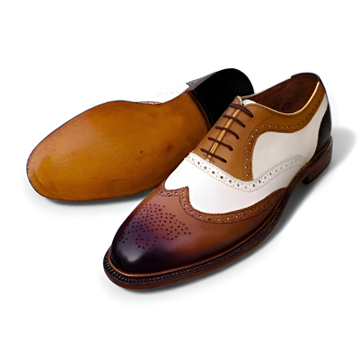 Crafted leather mens designer brown white leather wingtip oxford dress shoes