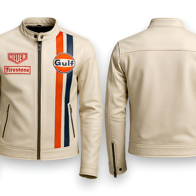 Crafted leather design white leather biker fashion jacket motorcycle