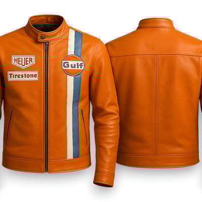 Crafted leather design orange leather biker fashion jacket motorcycle