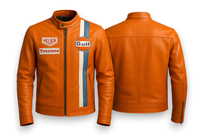Crafted Leather Design Orange Leather Biker Fashion Jacket Motorcycle