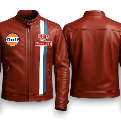 Crafted leather design red leather biker fashion jacket motorcycle