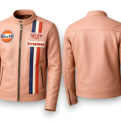 Crafted leather design pink leather biker fashion jacket motorcycle