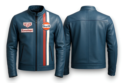 Crafted Leather Design Blue Leather Biker Fashion Jacket Motorcycle