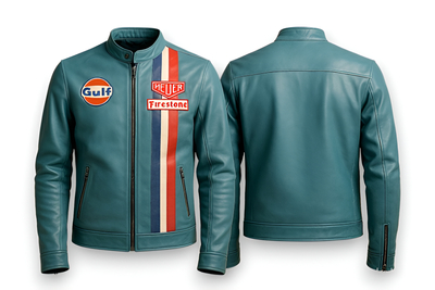 Crafted Leather Design Cyan Leather Biker Fashion Jacket Motorcycle